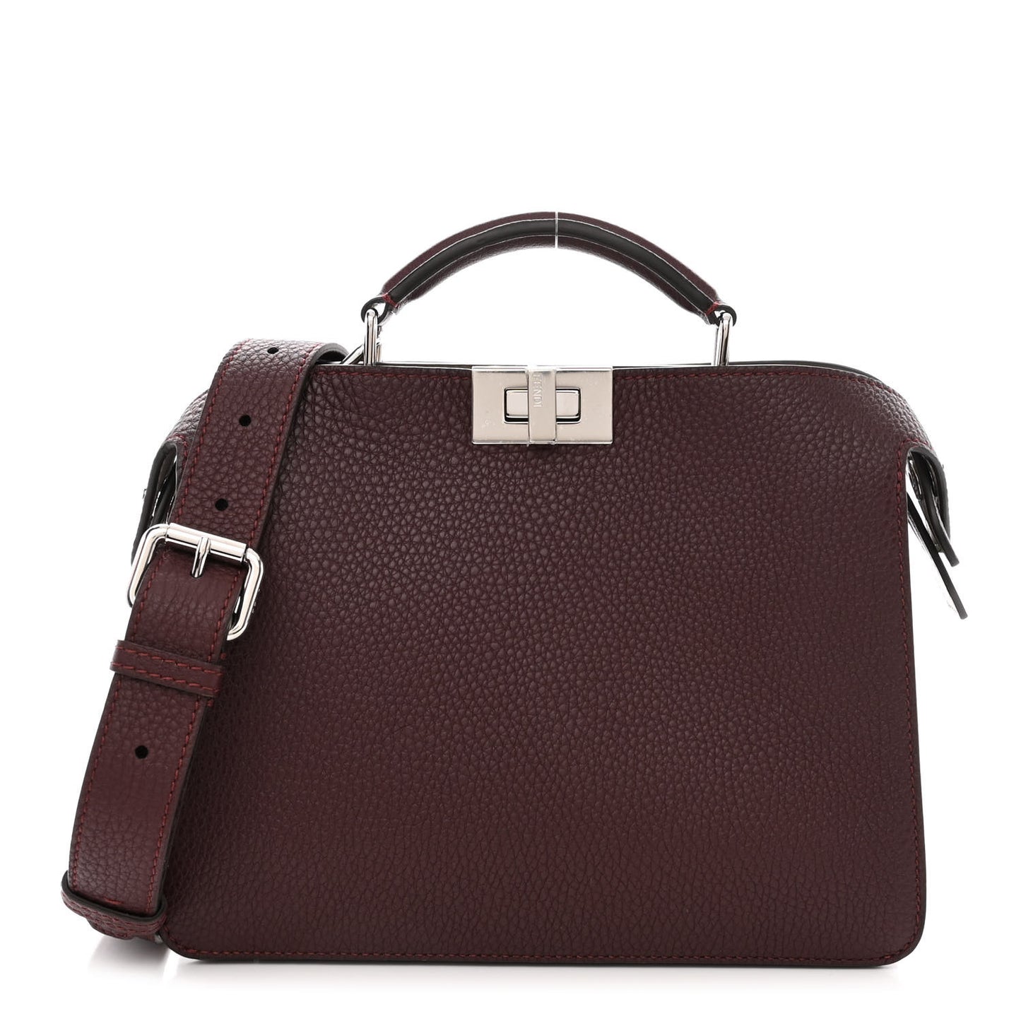 Cuoio Romano Vitello Cover Glazed Fabric Bi-Color FF 1974 Mini Peekaboo I SEE U Satchel Granada Tartufo Burgundy Tobacco Moro