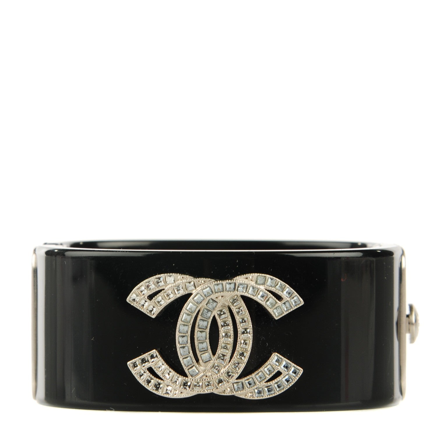 Chanel Resin Baguette Crystal CC Cuff Black 1 of 5