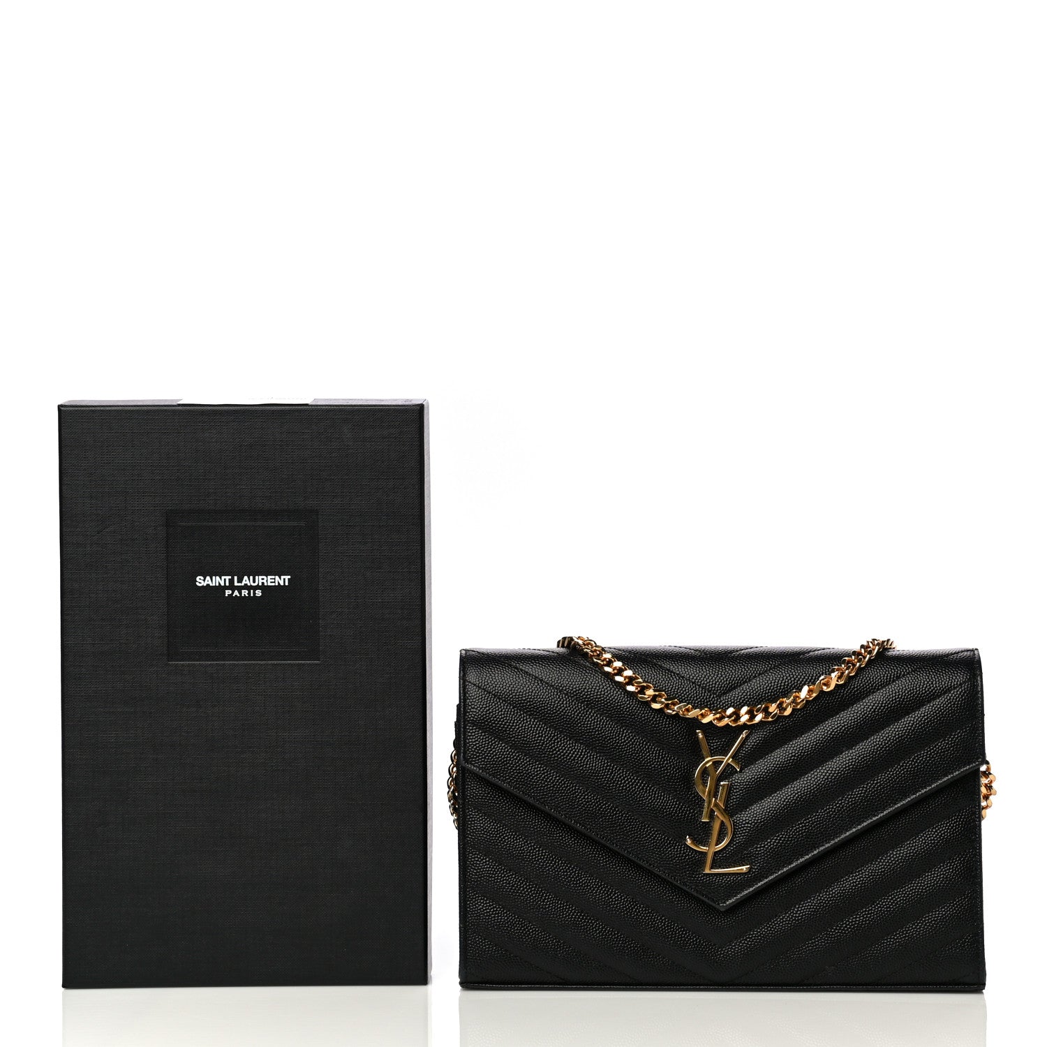 Saint Laurent Grain De Poudre Matelasse Chevron Monogram Chain Wallet Black 13 of 13