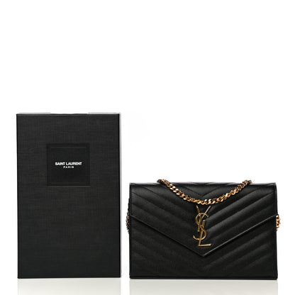 Saint Laurent Grain De Poudre Matelasse Chevron Monogram Chain Wallet Black 13 of 13