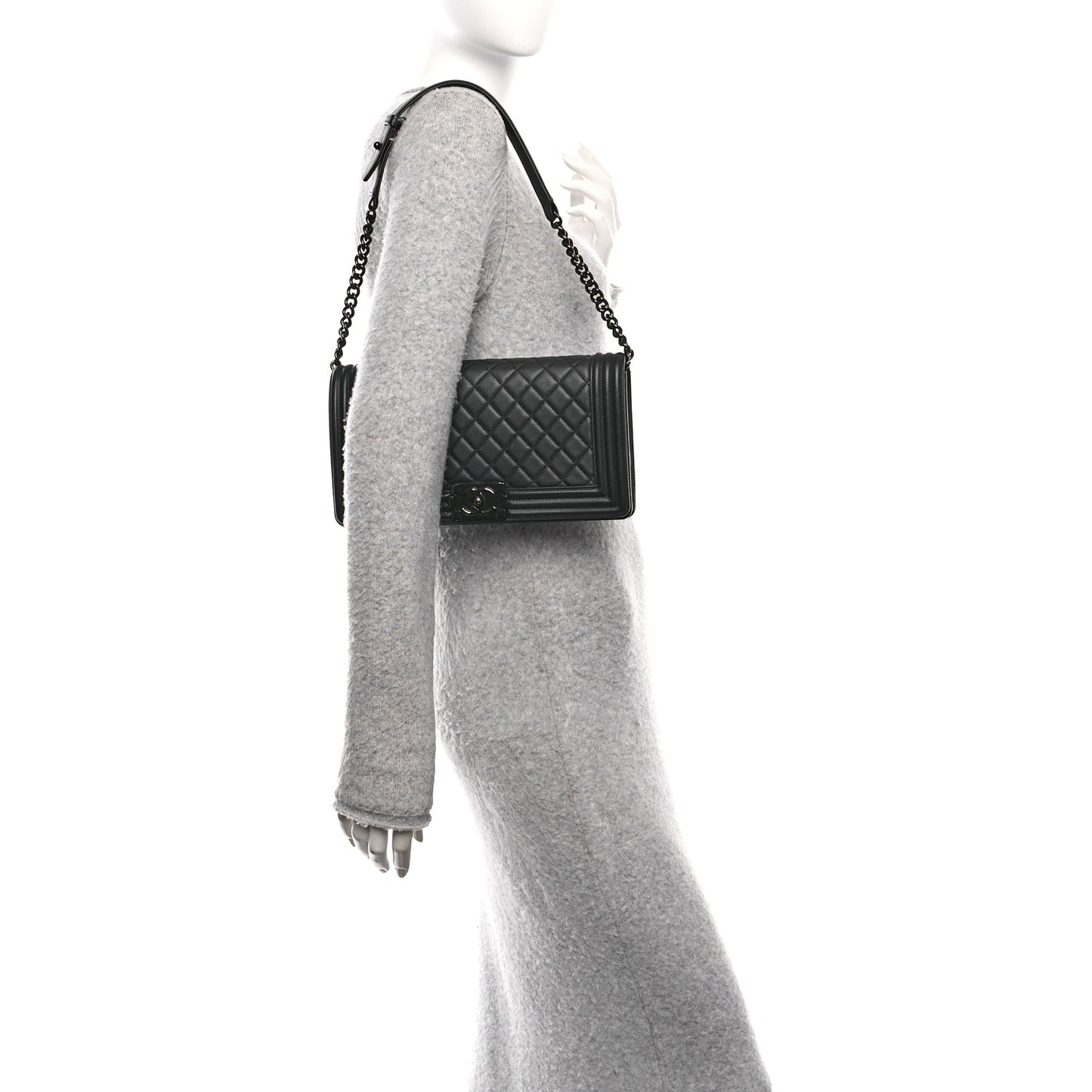 Calfskin Quilted Boy Clutch With Removable Chain So Black