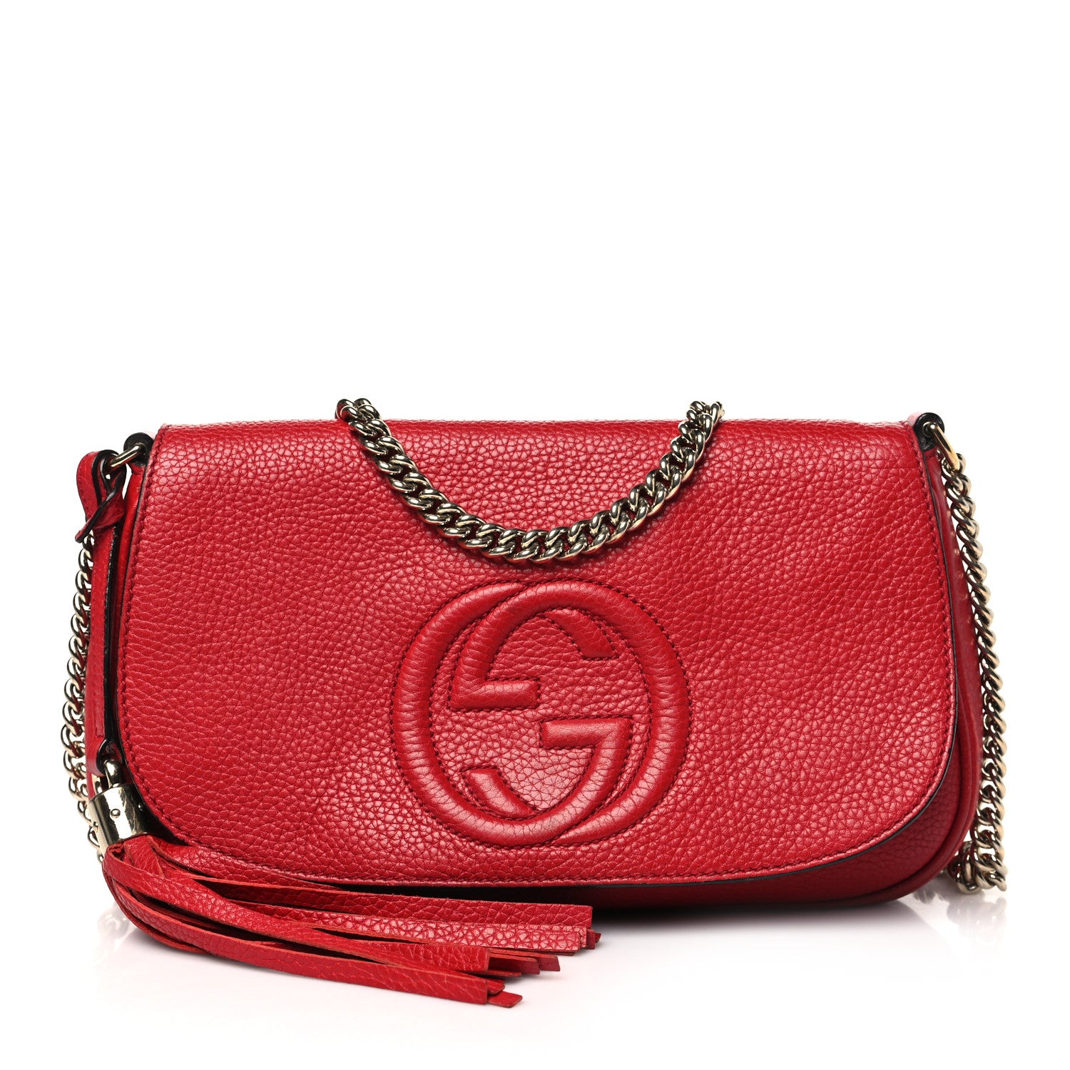 Gucci Pebbled Calfskin Medium Soho Flap Crossbody Vibrant Red 1 of 16
