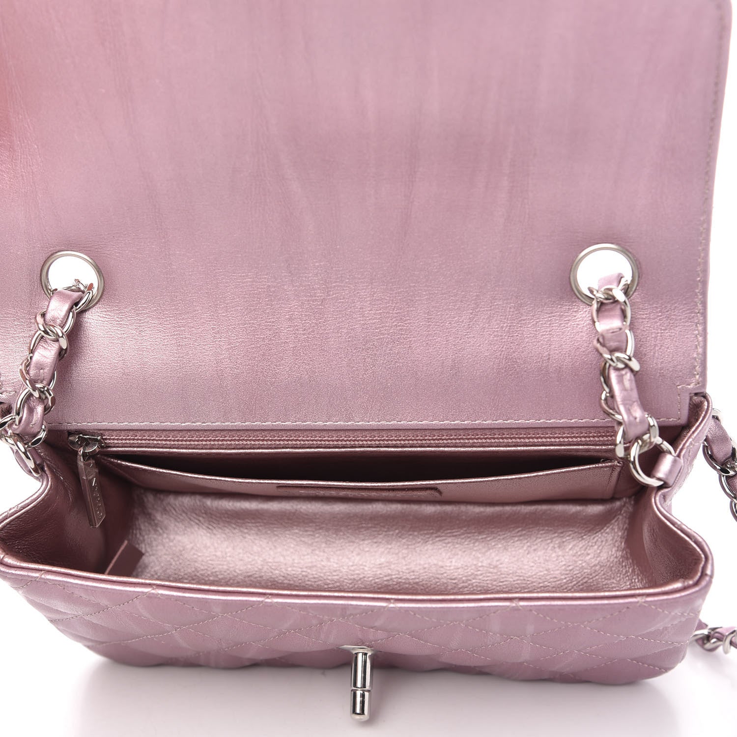 Chanel Metallic Calfskin Quilted Mini Rectangular Flap Pink 5 of 12