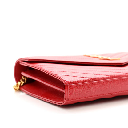 Saint Laurent Grain De Poudre Matelasse Chevron Monogram Chain Wallet 7 of 8
