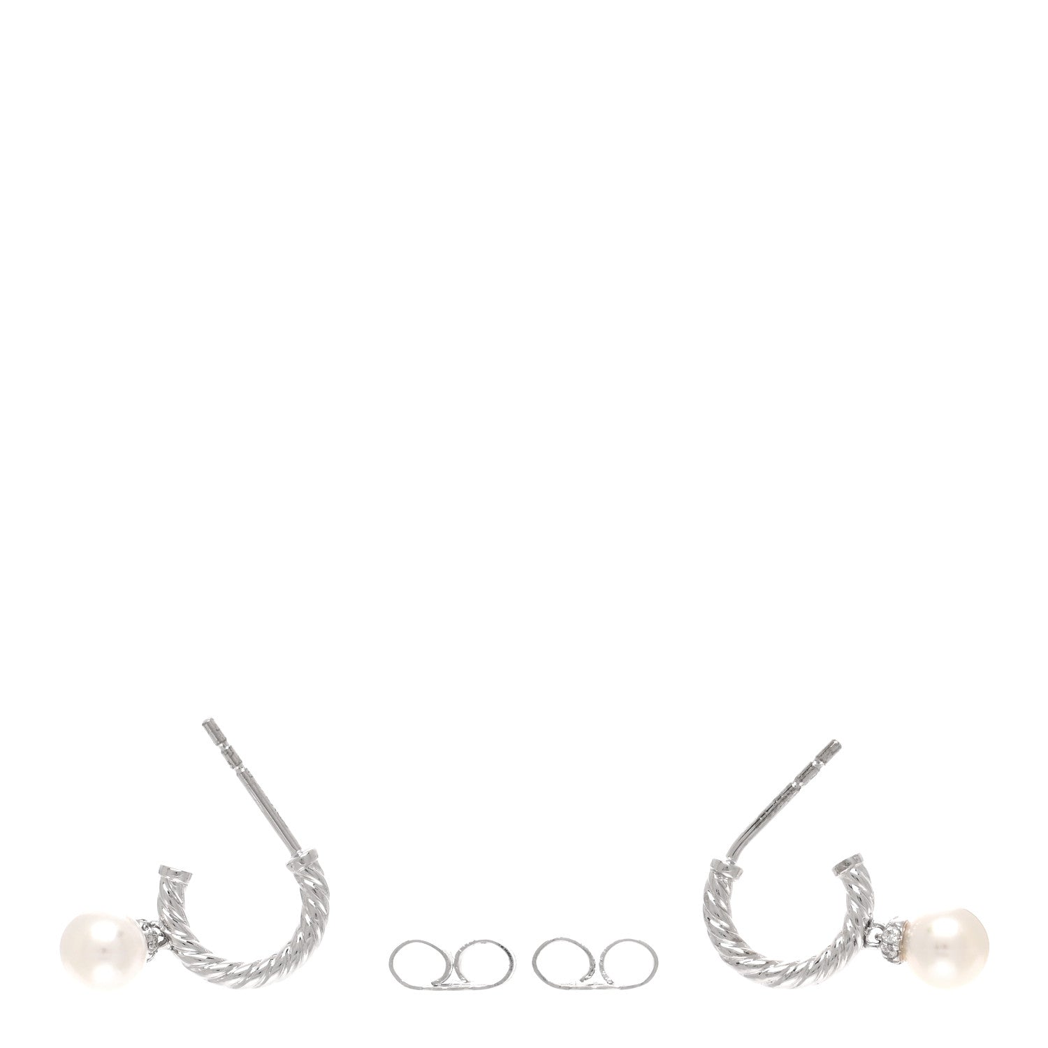 David Yurman 18K White Gold Diamond Pearl 9mm Solari Drop Earrings 3 of 5
