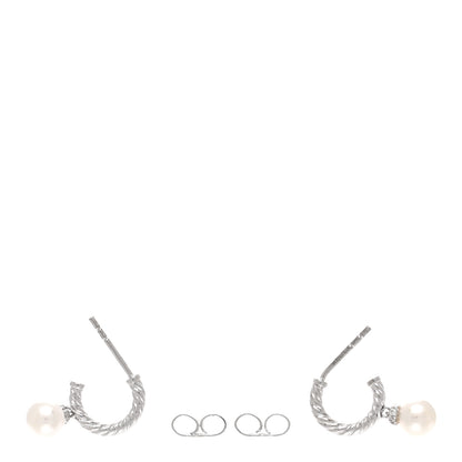 David Yurman 18K White Gold Diamond Pearl 9mm Solari Drop Earrings 3 of 5