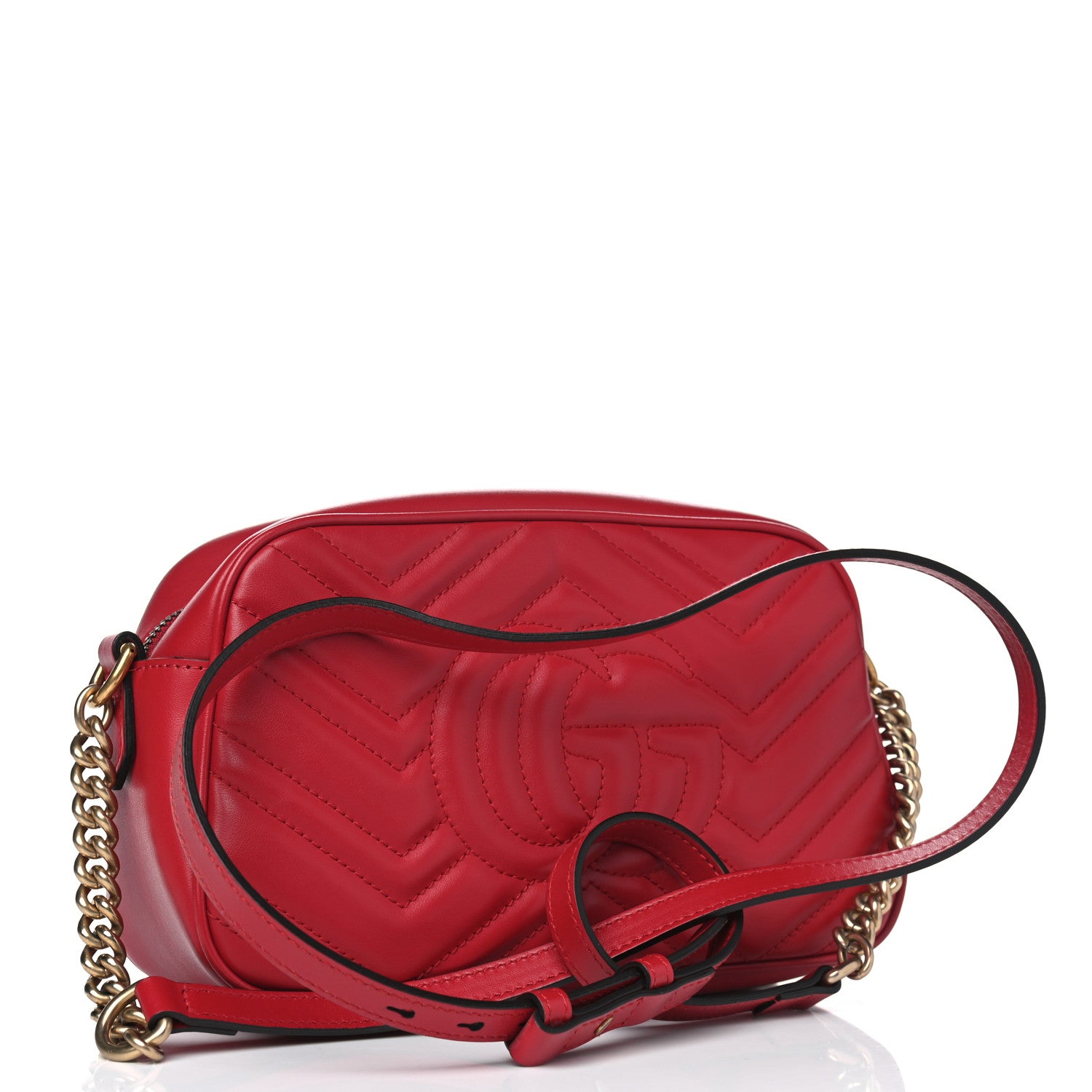 Gucci Calfskin Matelasse Small GG Marmont Chain Shoulder Bag Hibiscus Red 2 of 4