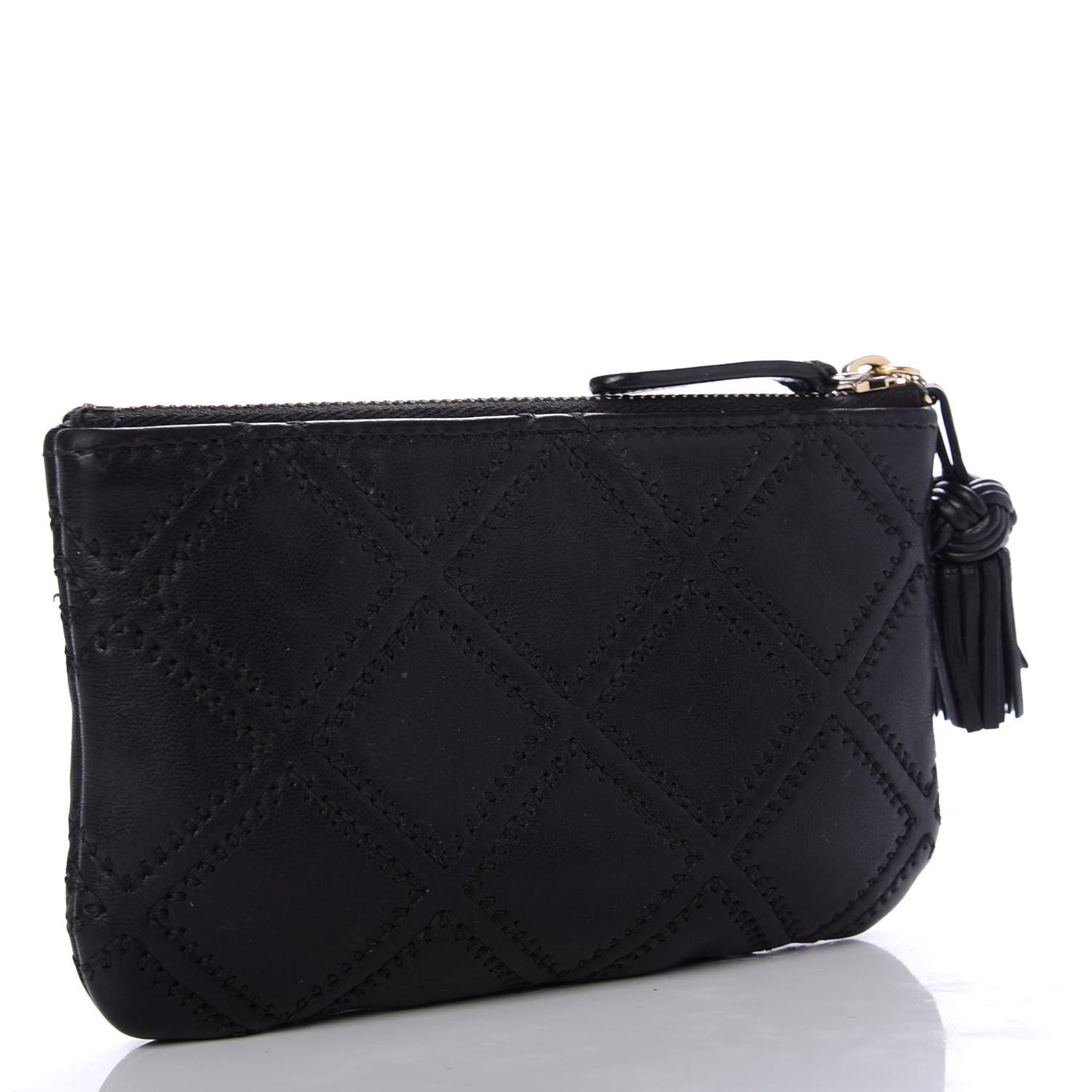 Lambskin Stitched Small Cosmetic Case Black