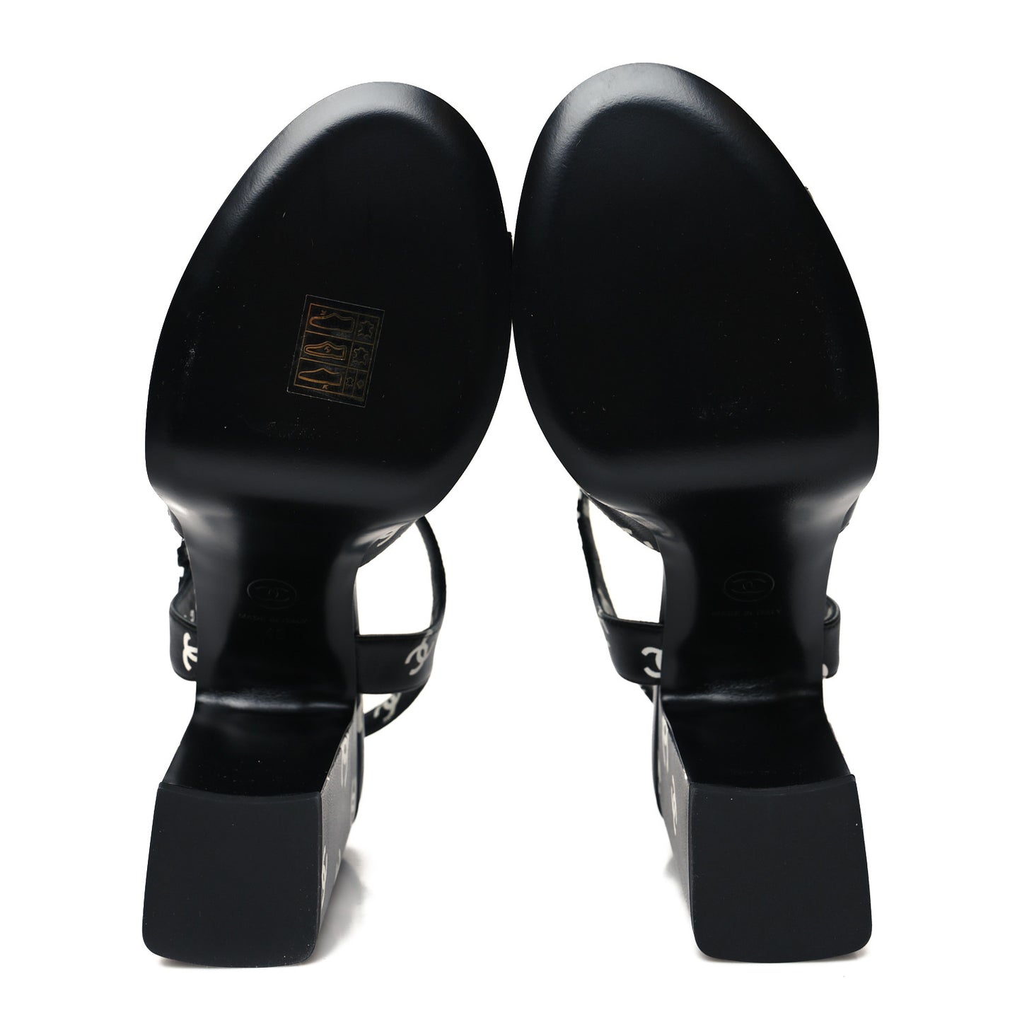 Printed Lambskin CC Platform Sandals 40 Black White