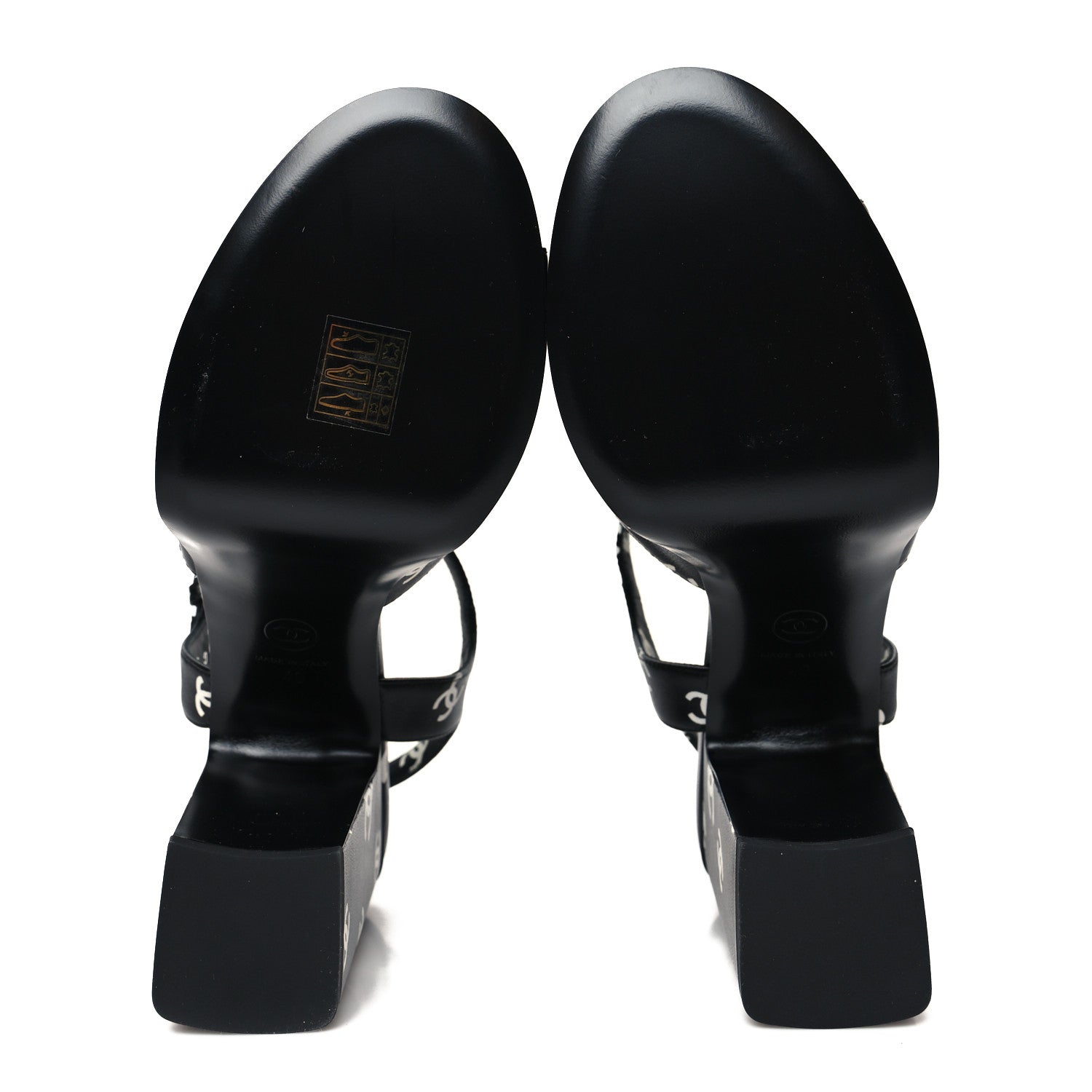 Chanel Printed Lambskin CC Platform Sandals 40 Black White 5 of 9