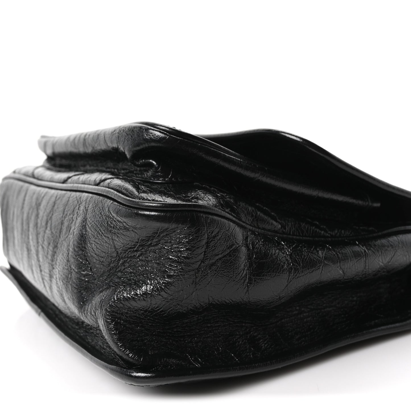 Crinkled Calfskin Matelasse Monogram Medium Niki Chain Satchel Black