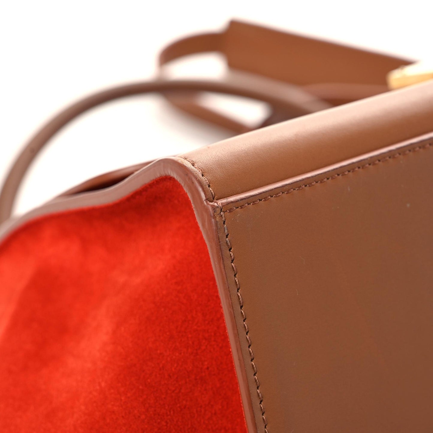 Natural Calfskin Suede Medium Bi-Color Trapeze Beige