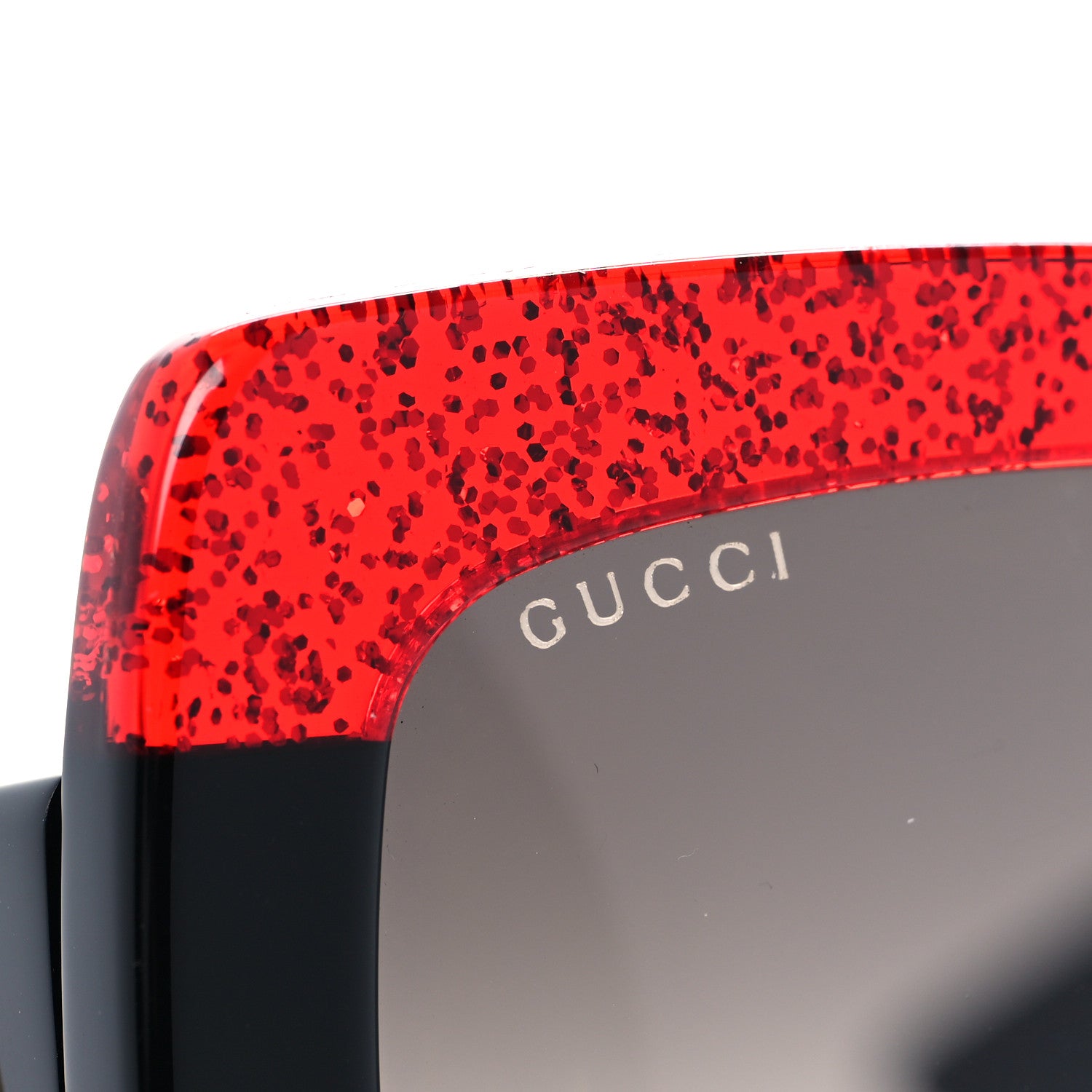 Gucci Acetate Square Frame Sunglasses GG0083S Glitter Red Black Green 5 of 9