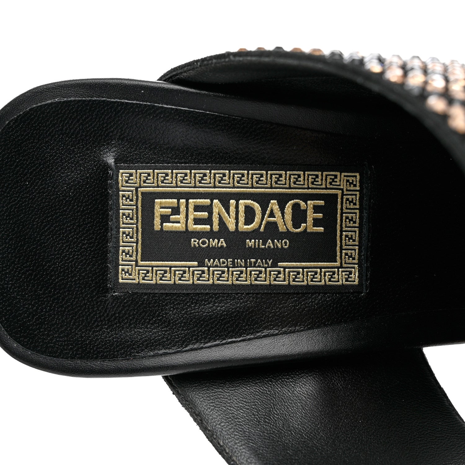Versace X FENDI Calfskin Crystal Fendace FF Medusa High Heel Mule Sandals 38 Black Multicolor 7 of 8