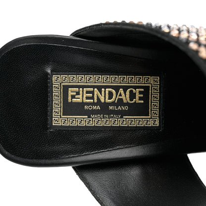 Versace X FENDI Calfskin Crystal Fendace FF Medusa High Heel Mule Sandals 38 Black Multicolor 7 of 8
