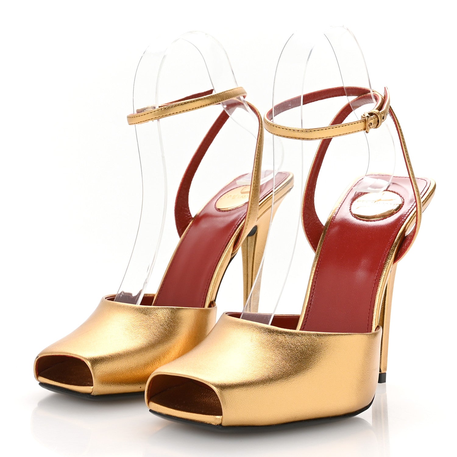 Saint Laurent Metallic Calfskin La Scandale 110 Sandals 38 Gold 4 of 8