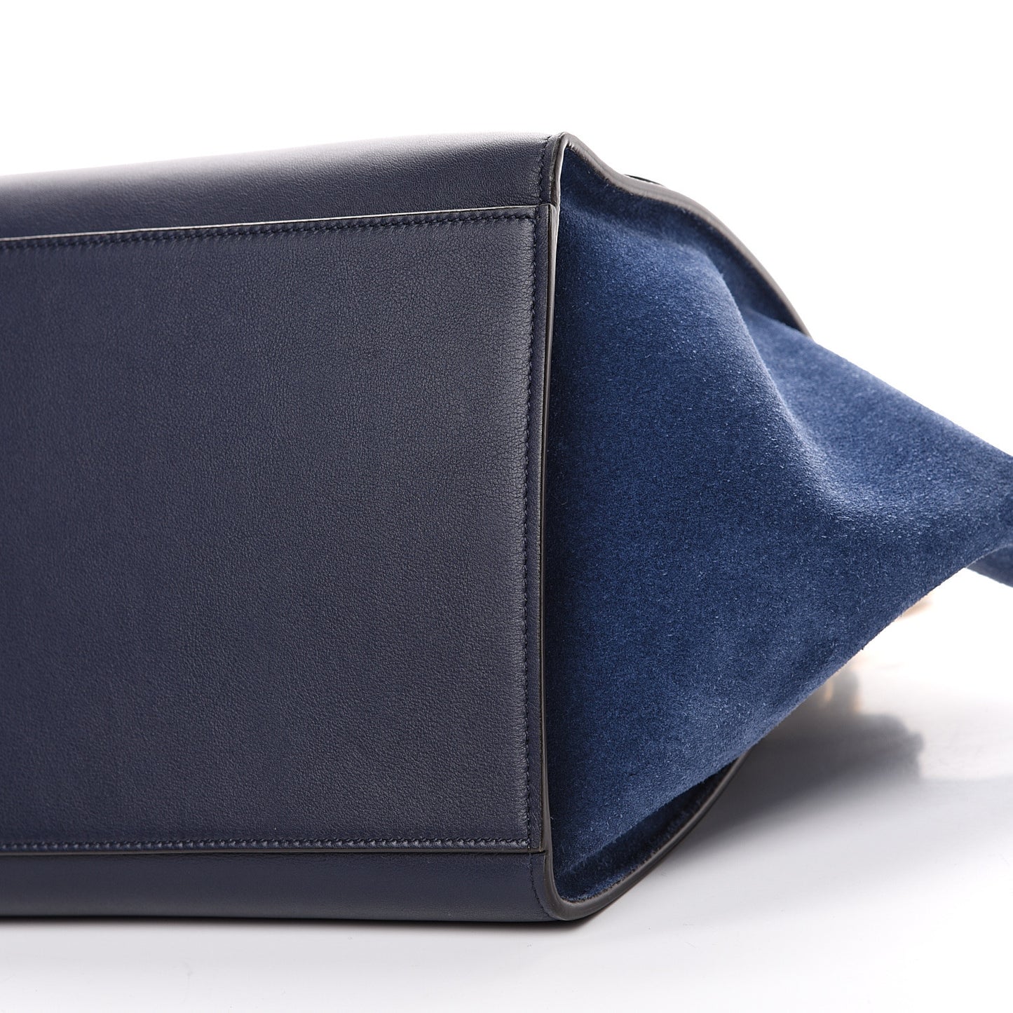 Drummed Calfskin Suede Medium Trapeze Navy Blue
