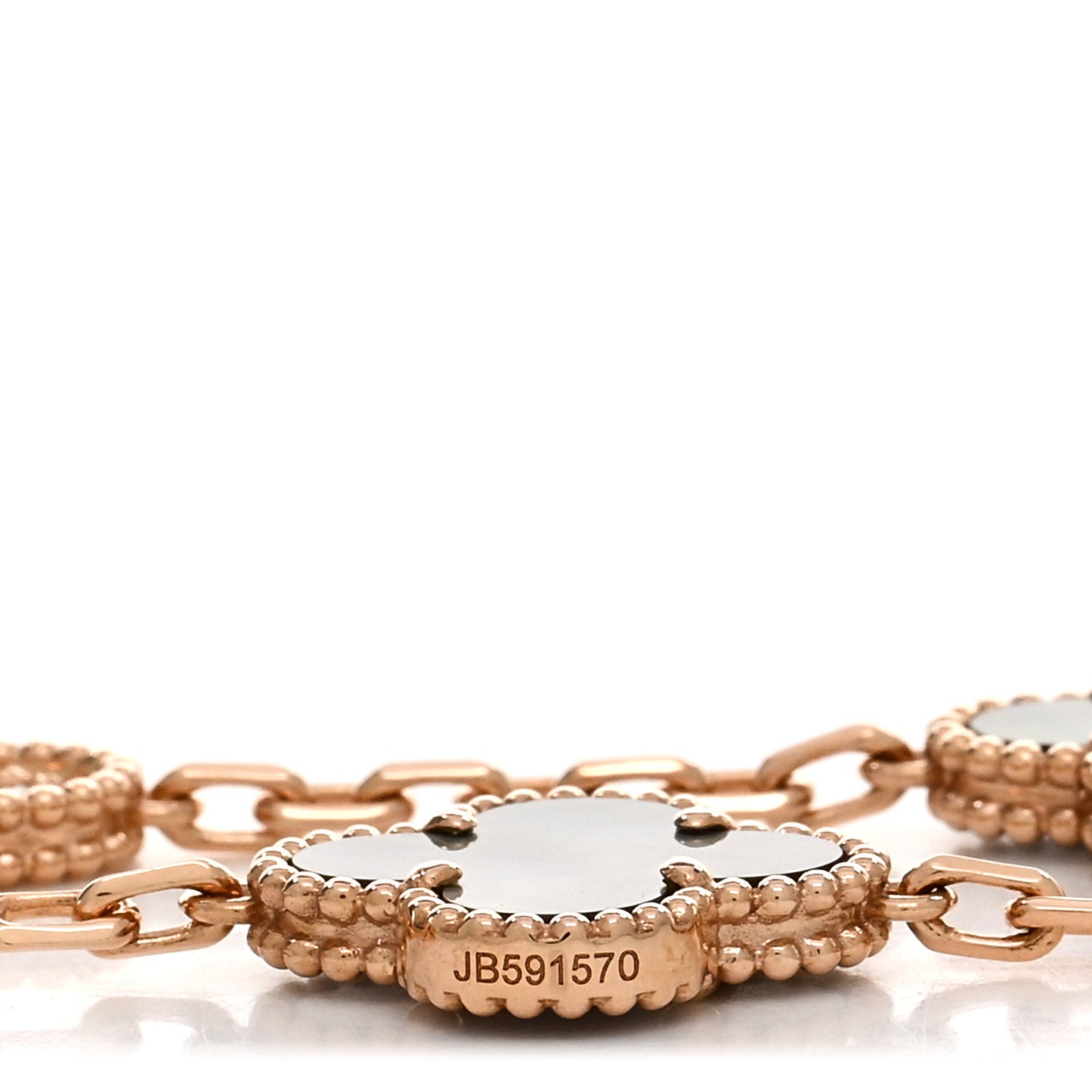 VAN CLEEF & ARPELS 18K Rose Gold Diamond Gray Mother of Pearl 5 Motifs Vintage Alhambra Bracelet