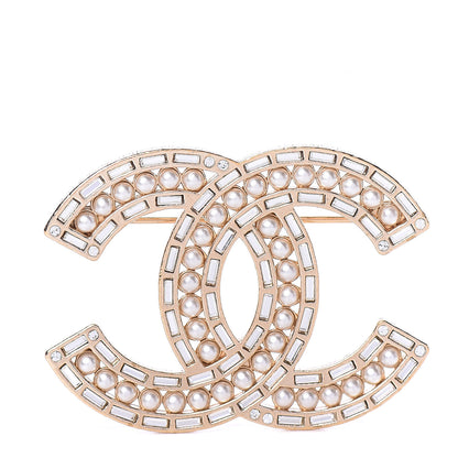 Chanel Pearl Crystal Baguette CC Brooch Gold 1 of 3