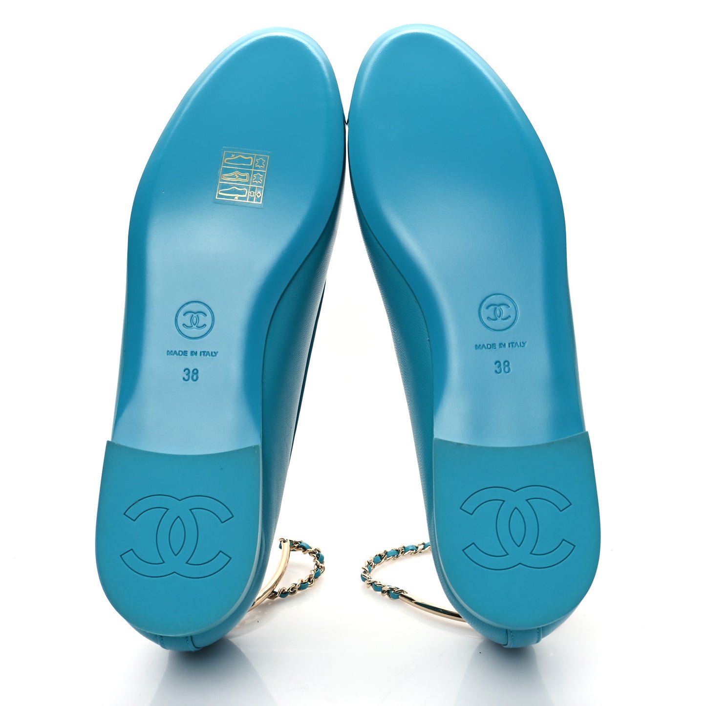 Lambskin Patent Calfskin Cap Toe Ankle Chain Ballerina Flats 38 Turquoise