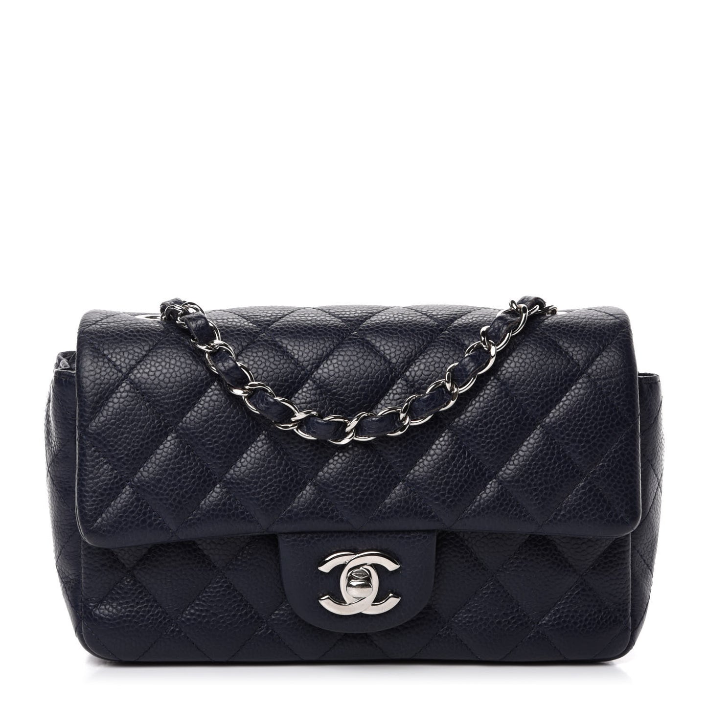Caviar Quilted Mini Rectangular Flap Navy