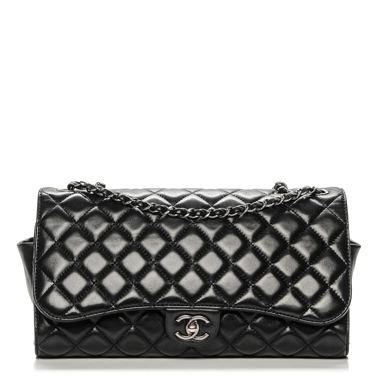 Lambskin Quilted Jumbo Grocery By Chanel Drawstring Shopping Bag Black