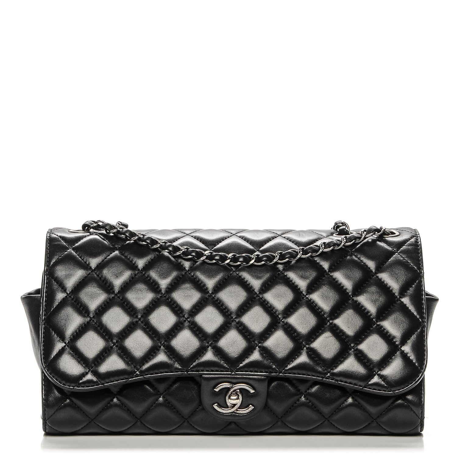 Chanel Lambskin Quilted Jumbo Grocery By Chanel Drawstring Shopping Bag Black 1 of 8