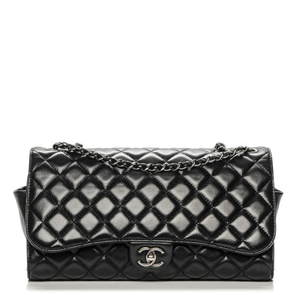 Chanel Lambskin Quilted Jumbo Grocery By Chanel Drawstring Shopping Bag Black 1 of 8