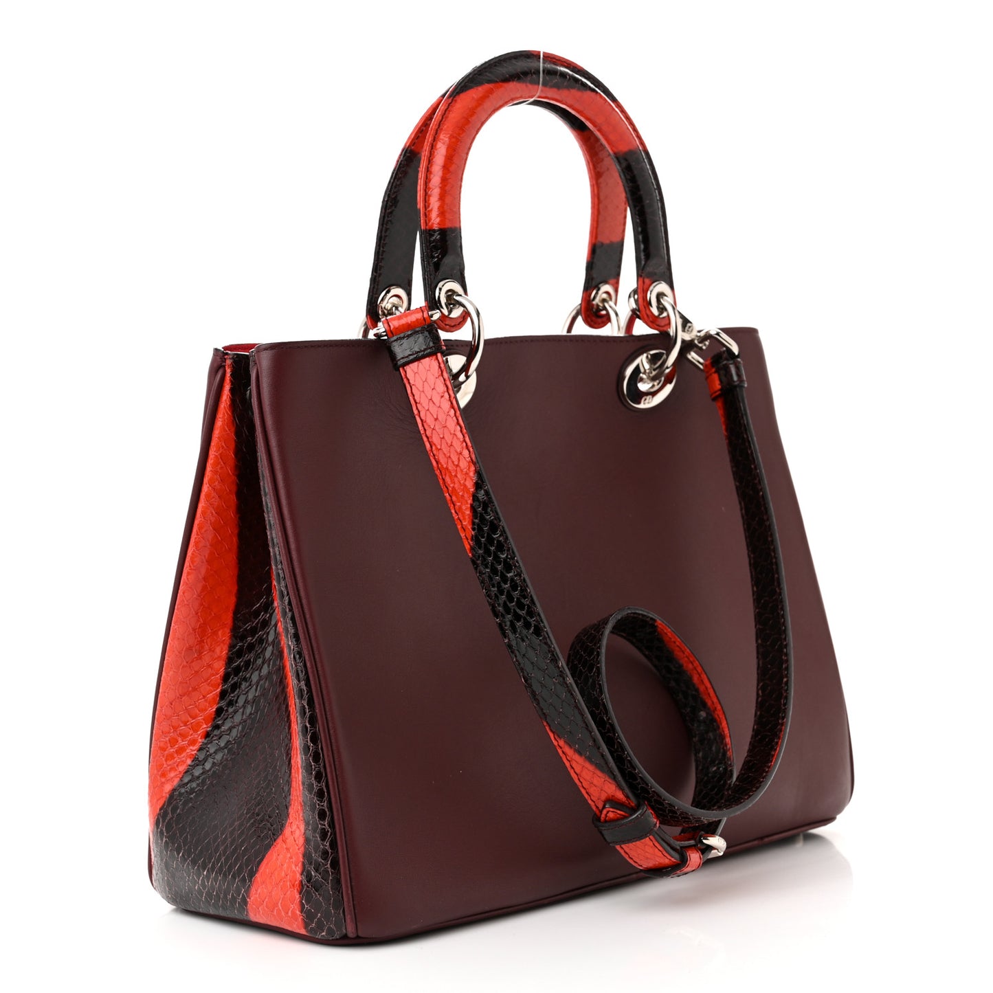 Calfskin Snakeskin Medium Diorissimo Tote Burgundy Red
