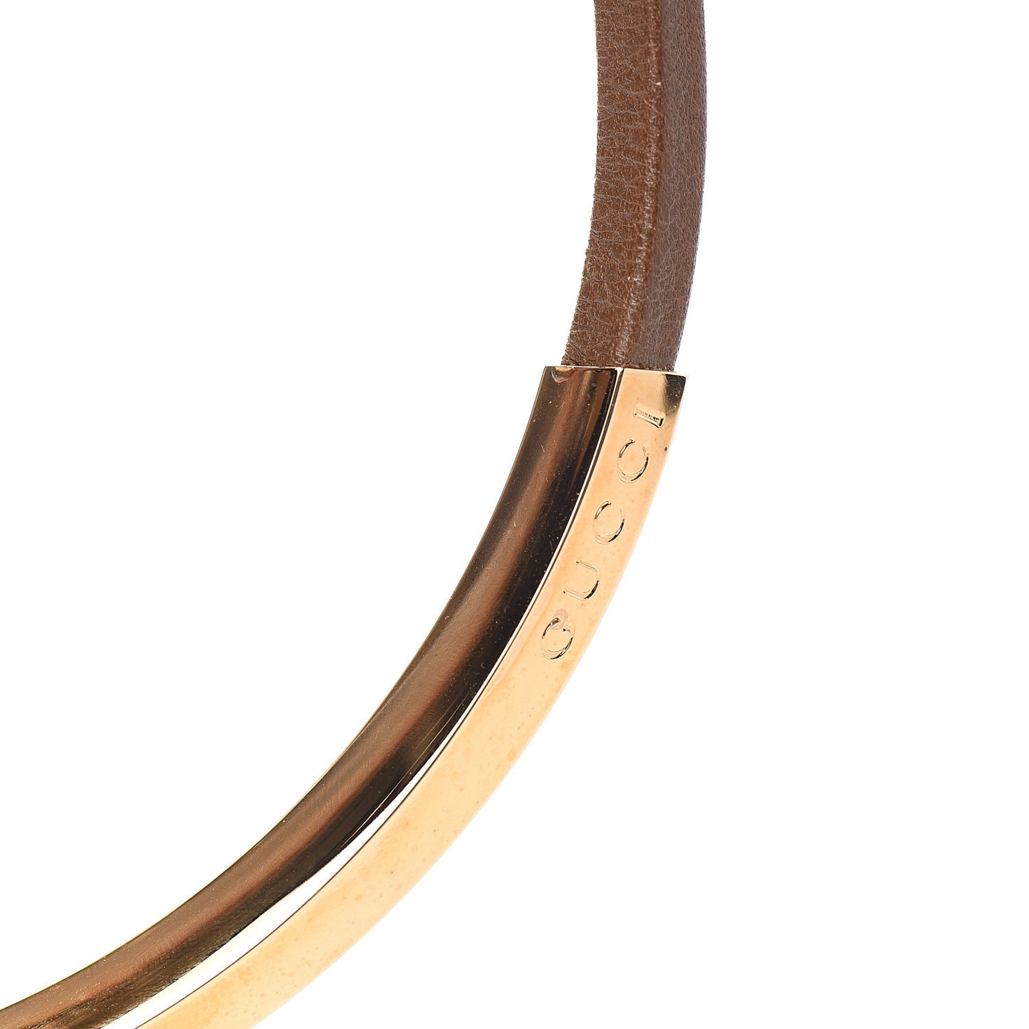 Calfskin Metal Choker Necklace Brown Gold