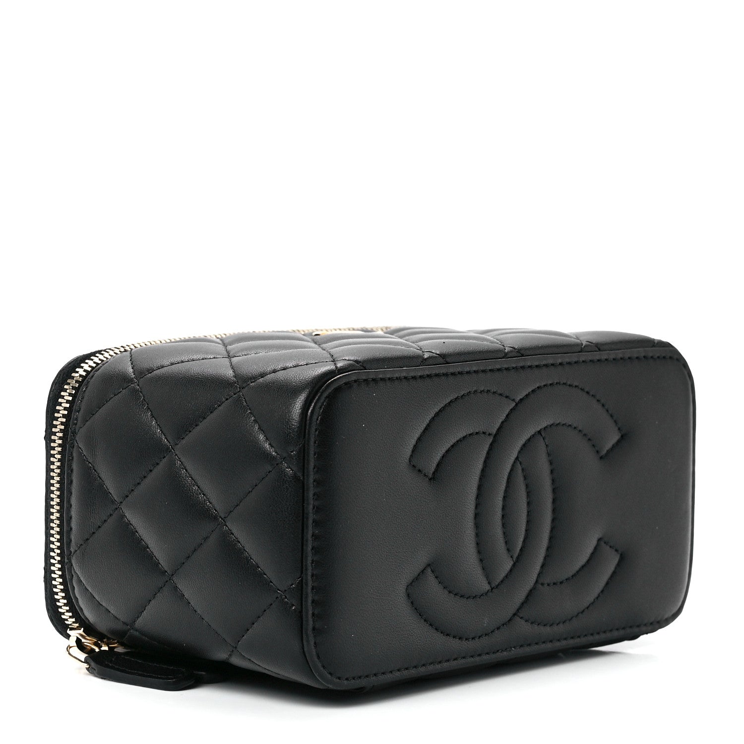 Chanel Lambskin Quilted Metal Small Top Handle Vanity Case With Chain Black 4 of 12