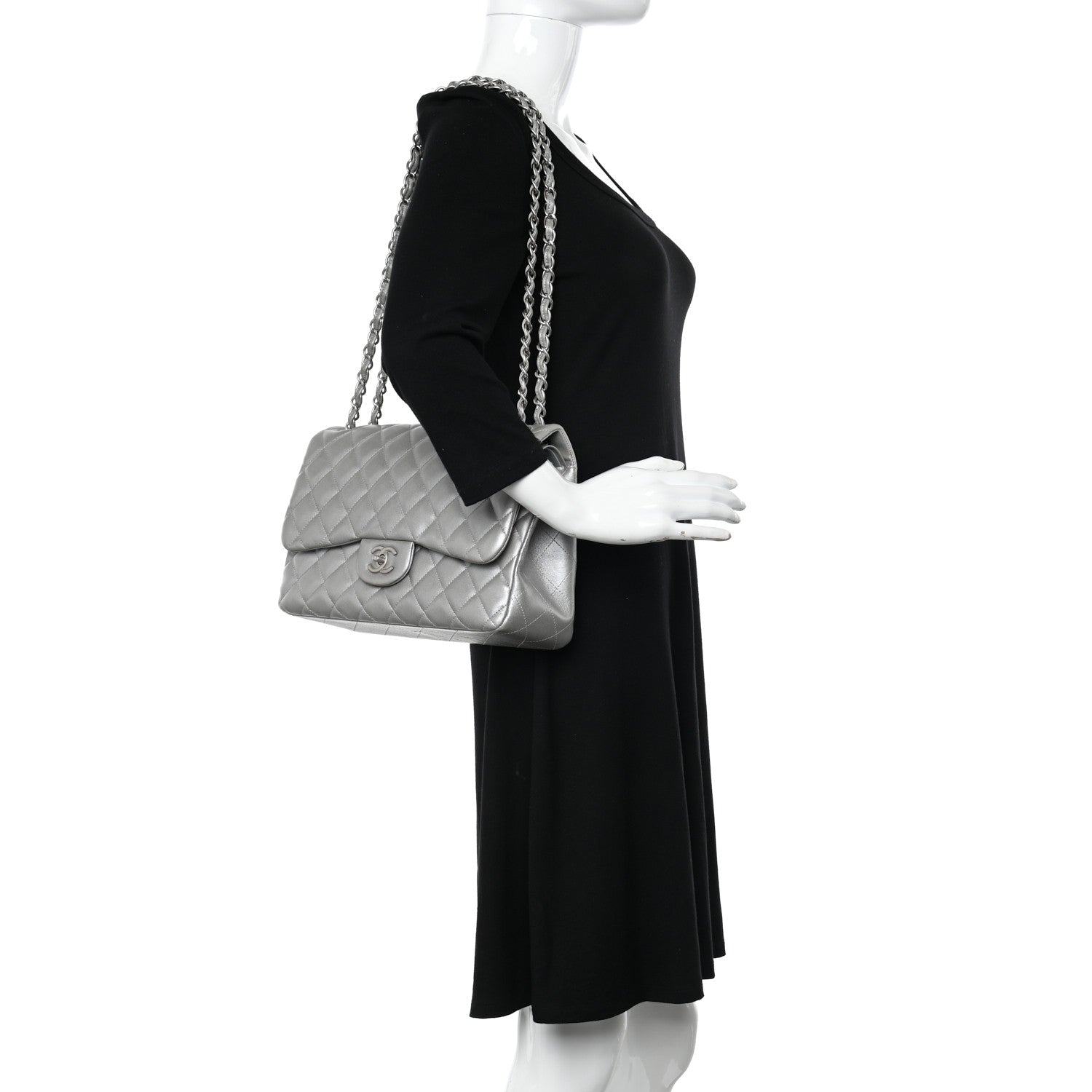 Chanel Metallic Lambskin Quilted Jumbo Double Flap Silver 2 of 12