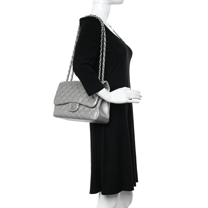 Chanel Metallic Lambskin Quilted Jumbo Double Flap Silver 2 of 12