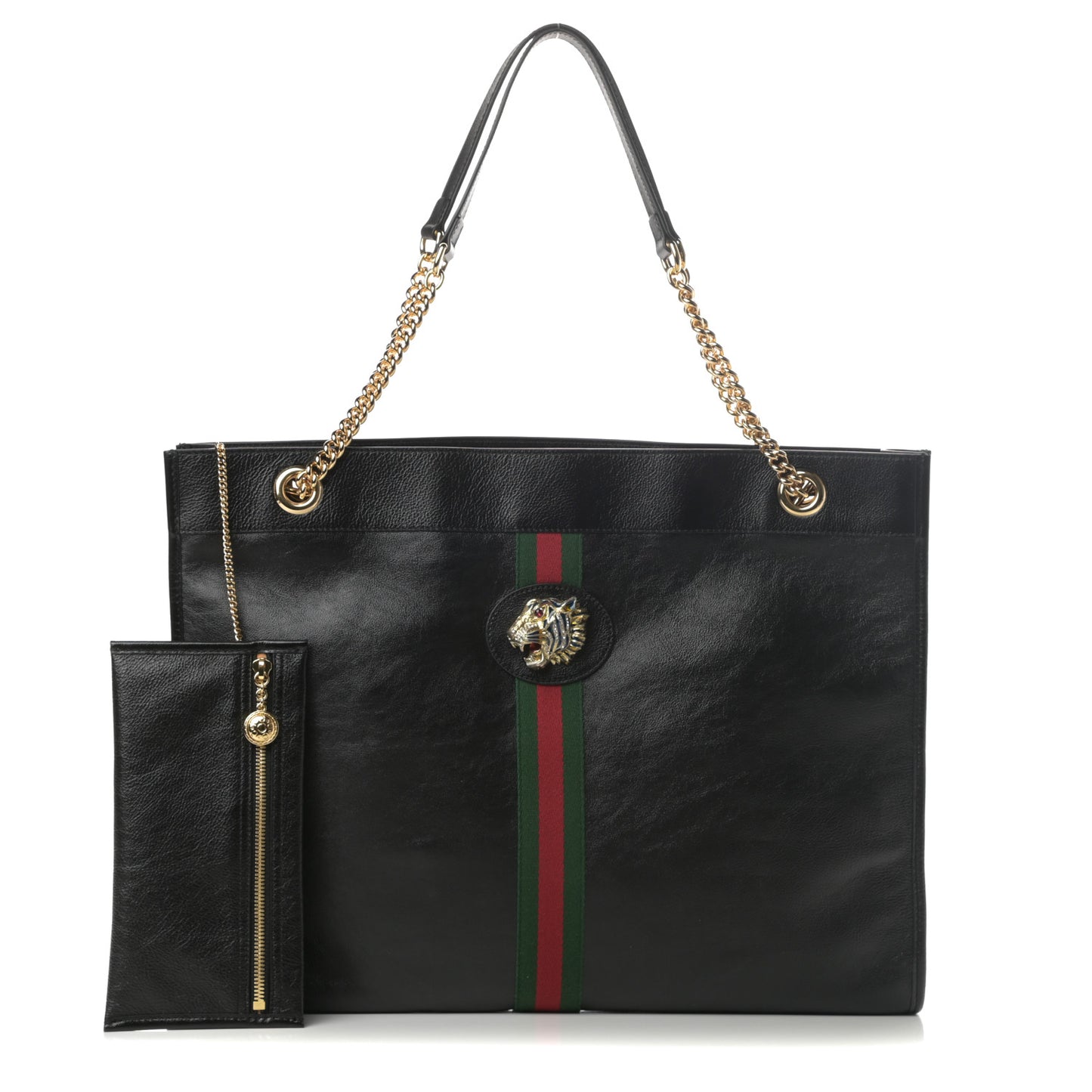 Calfskin Large Rajah Chain Tote Black