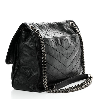 Saint Laurent Crinkled Calfskin Matelasse Monogram Medium Niki Chain Satchel Black 3 of 13