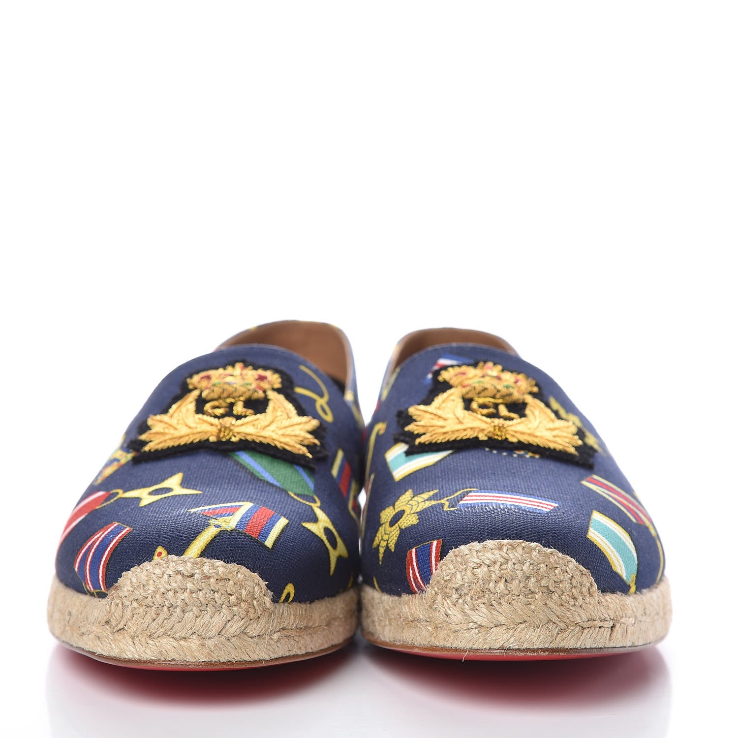 Christian Louboutin Tissu Mens Papi Hugo Medailles Flat Espadrille 42 Navy Gold 2 of 9