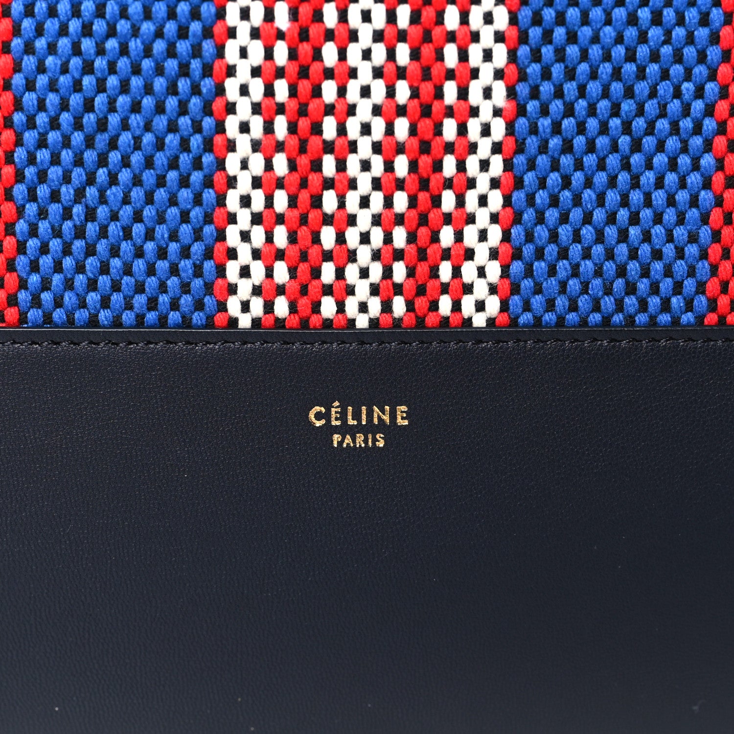 Celine Cotton Canvas Lambskin Striped Solo Clutch Pouch Navy Blue 6 of 9