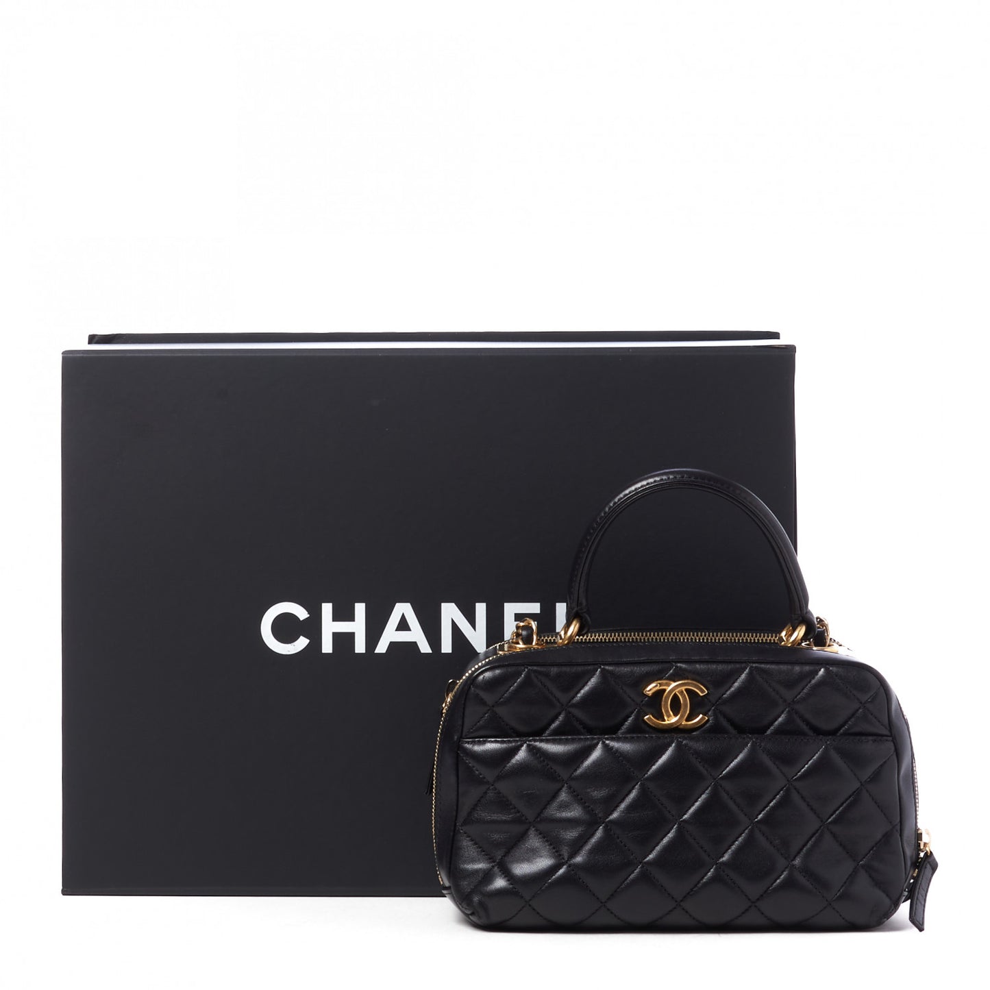 Lambskin Quilted Medium Trendy CC Bowling Bag Black