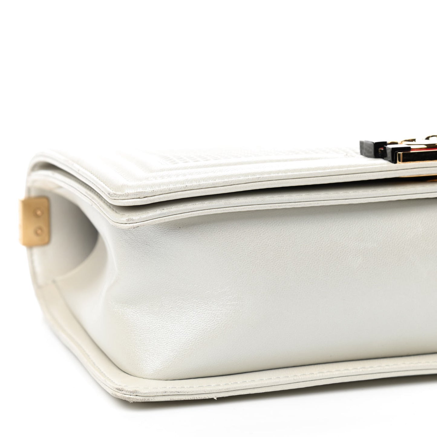 Lambskin Embossed New Medium Boy Cube Flap White