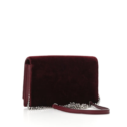 Saint Laurent Velvet Crystal Monogram Kate Tassel Shoulder Bag Burgundy 3 of 8