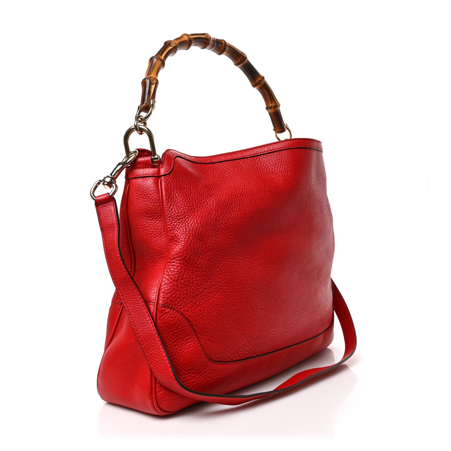 Pebbled Calfskin Medium Diana Bamboo Shoulder Bag Red