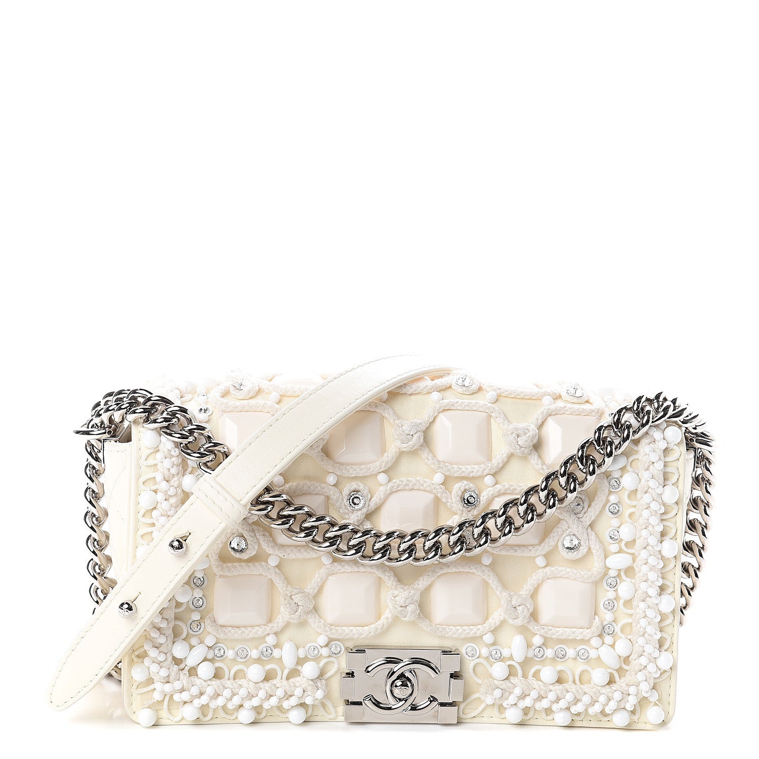 Chanel Lambskin Crystal Beads Embellished Medium Boy Flap White 1 of 9