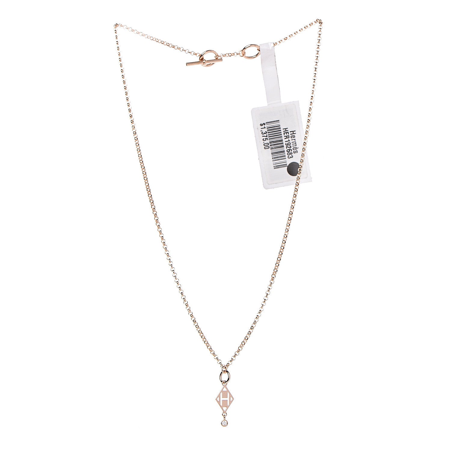 Hermes 18K Rose Gold Diamond Gambade Pendant Necklace 3 of 8
