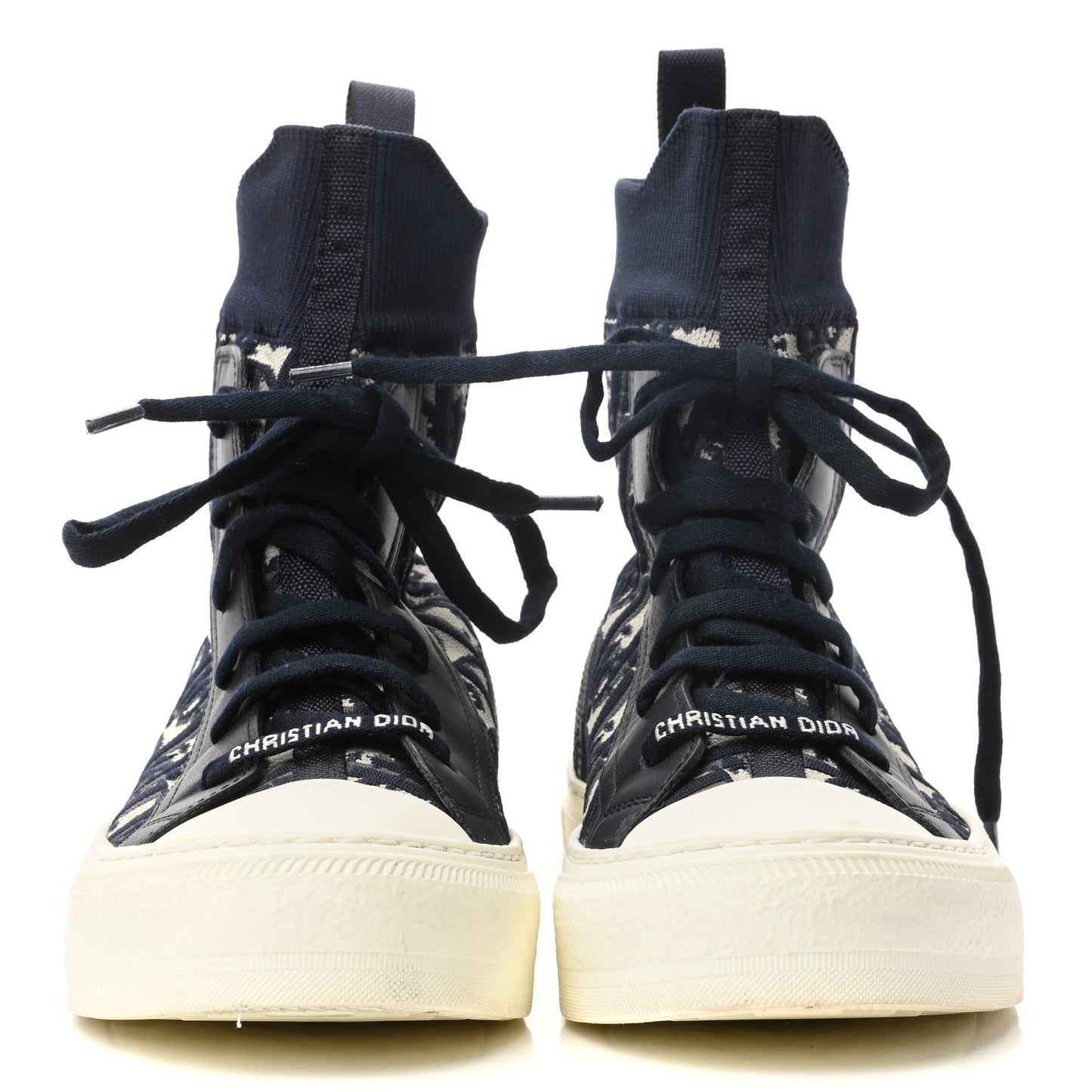 Technical Knit Calfskin Oblique Womens Walk'n Dior High Top Sneakers 36.5 Deep Blue