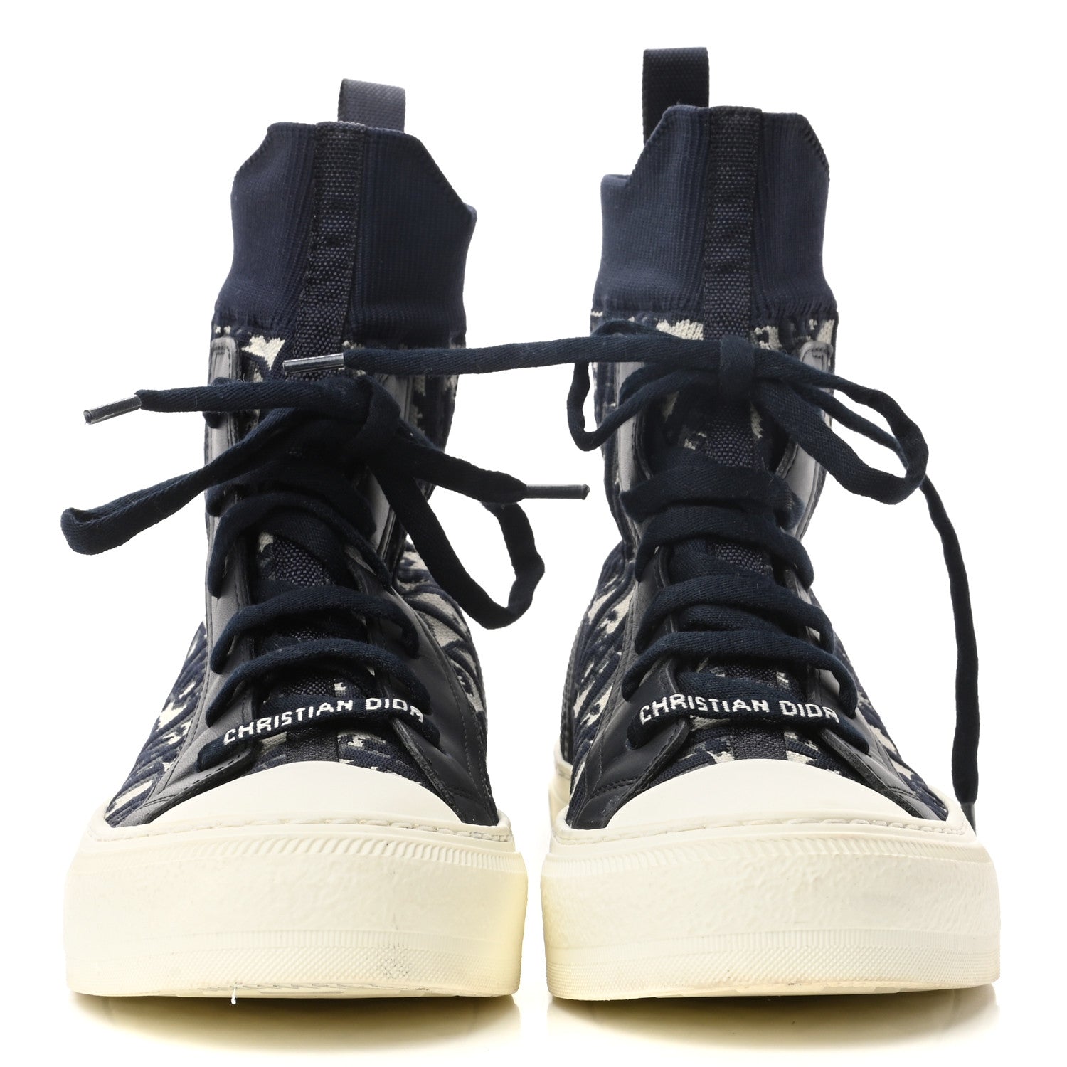 Christian Dior Technical Knit Calfskin Oblique Womens Walk'n Dior High Top Sneakers 36.5 Deep Blue 2 of 8