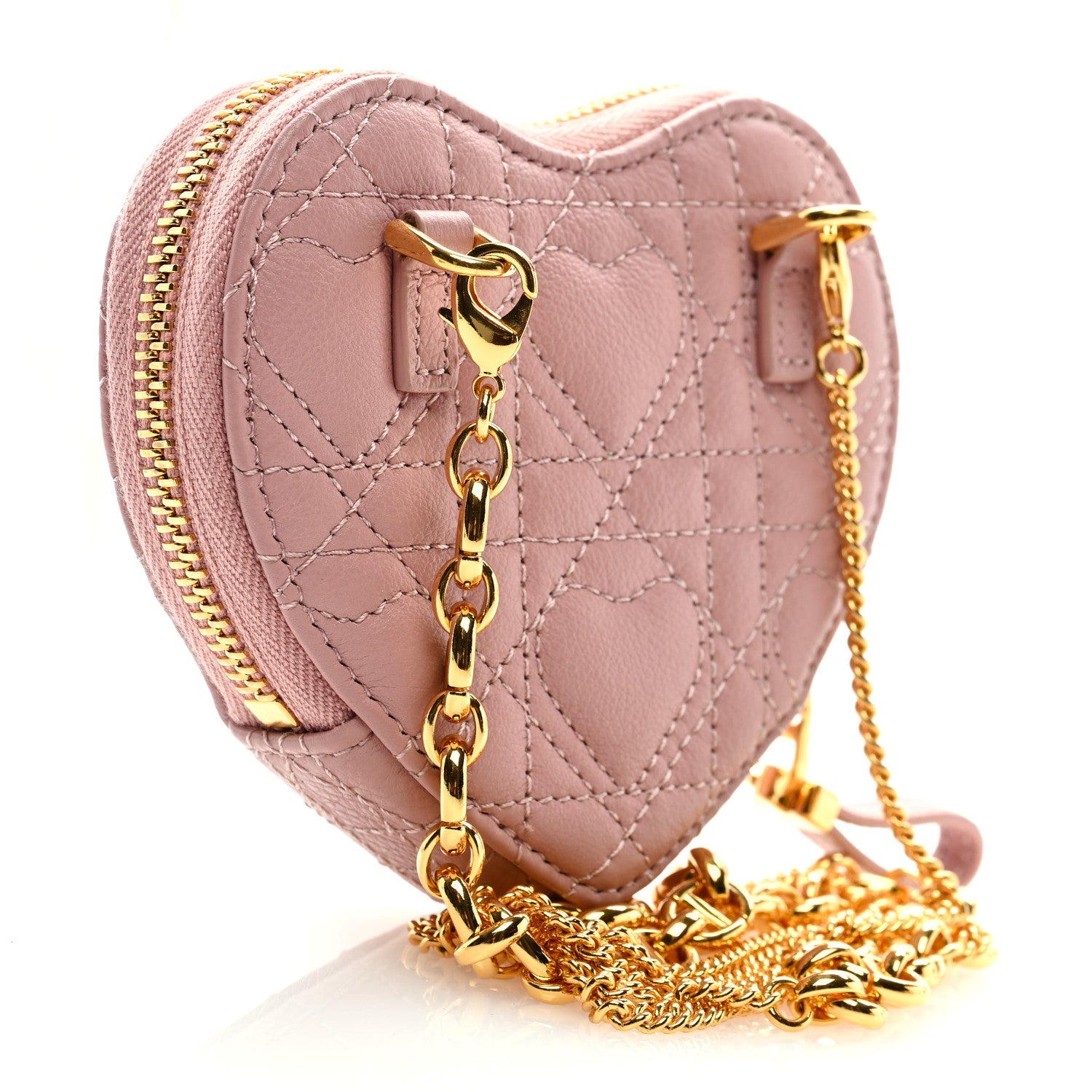 Christian Dior Calfskin Cannage Dioramour Caro Heart Pouch With Chain Old Rose 2 of 7