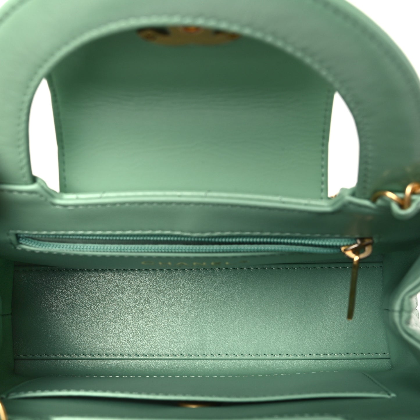 Shiny Aged Calfskin Quilted Nano Kelly Shopper Light Green