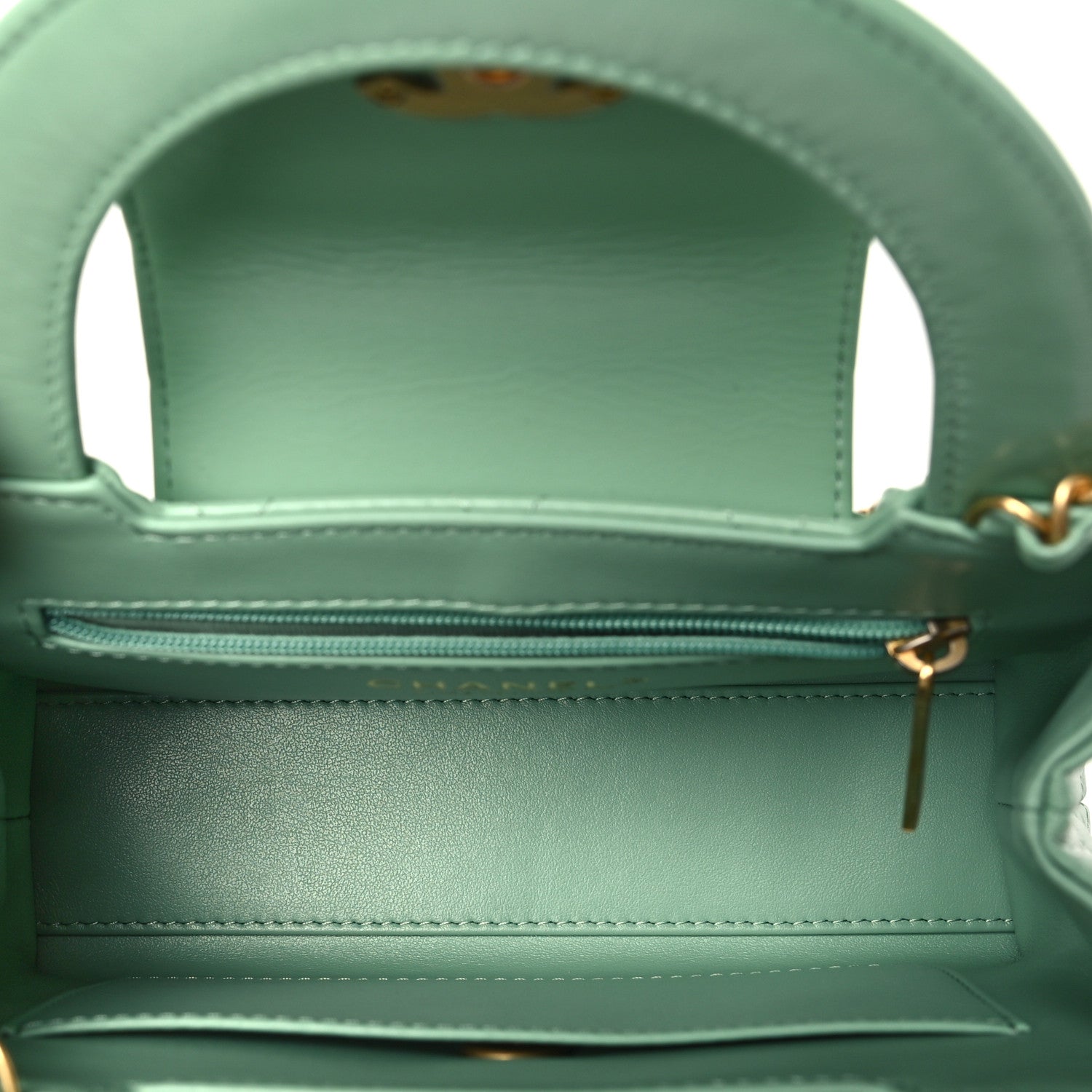 Chanel Shiny Aged Calfskin Quilted Nano Kelly Shopper Light Green 5 of 11