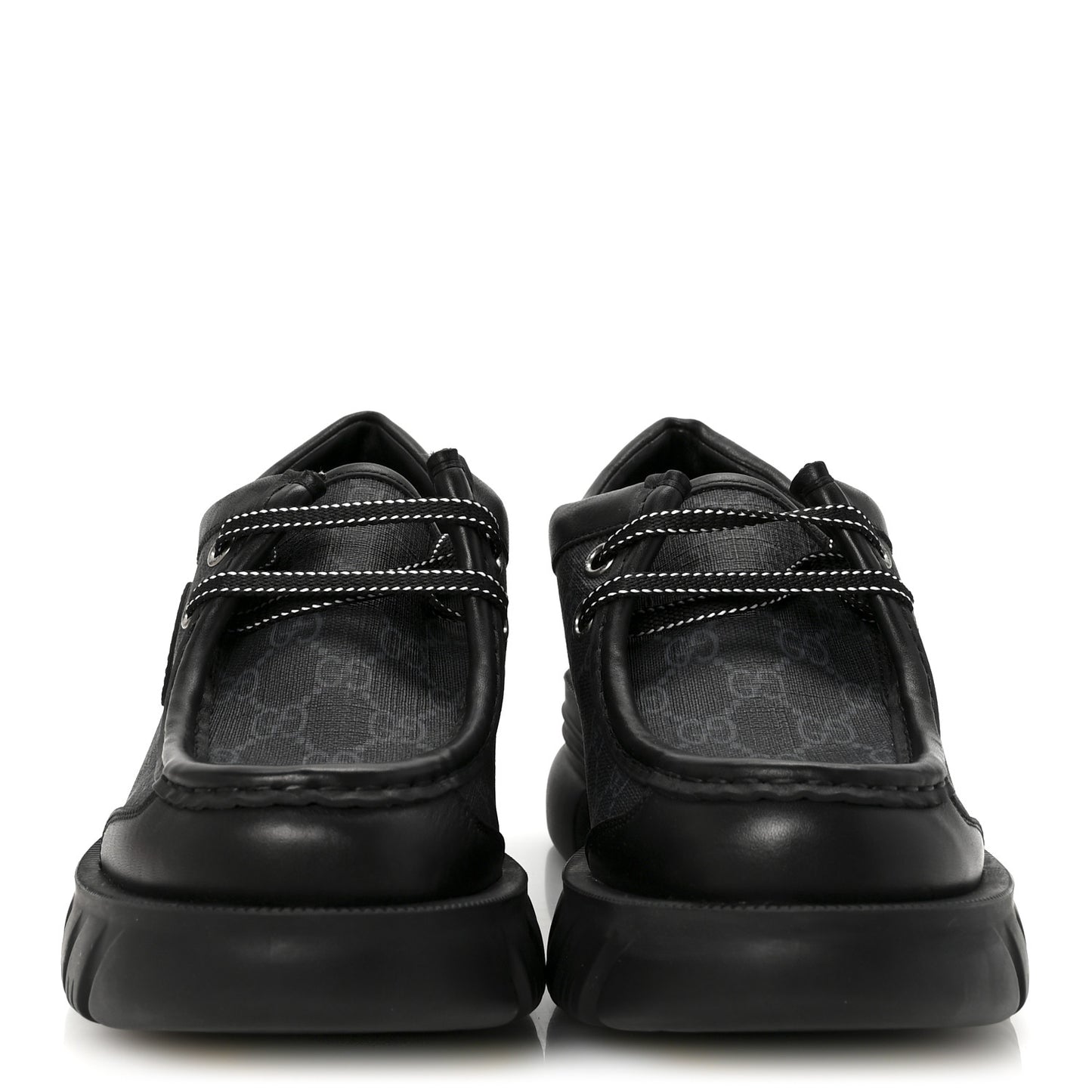 GG Supreme Monogram Quebec Calfskin Retro Interlocking G Mens Platform Derby Loafers 8.5 Black