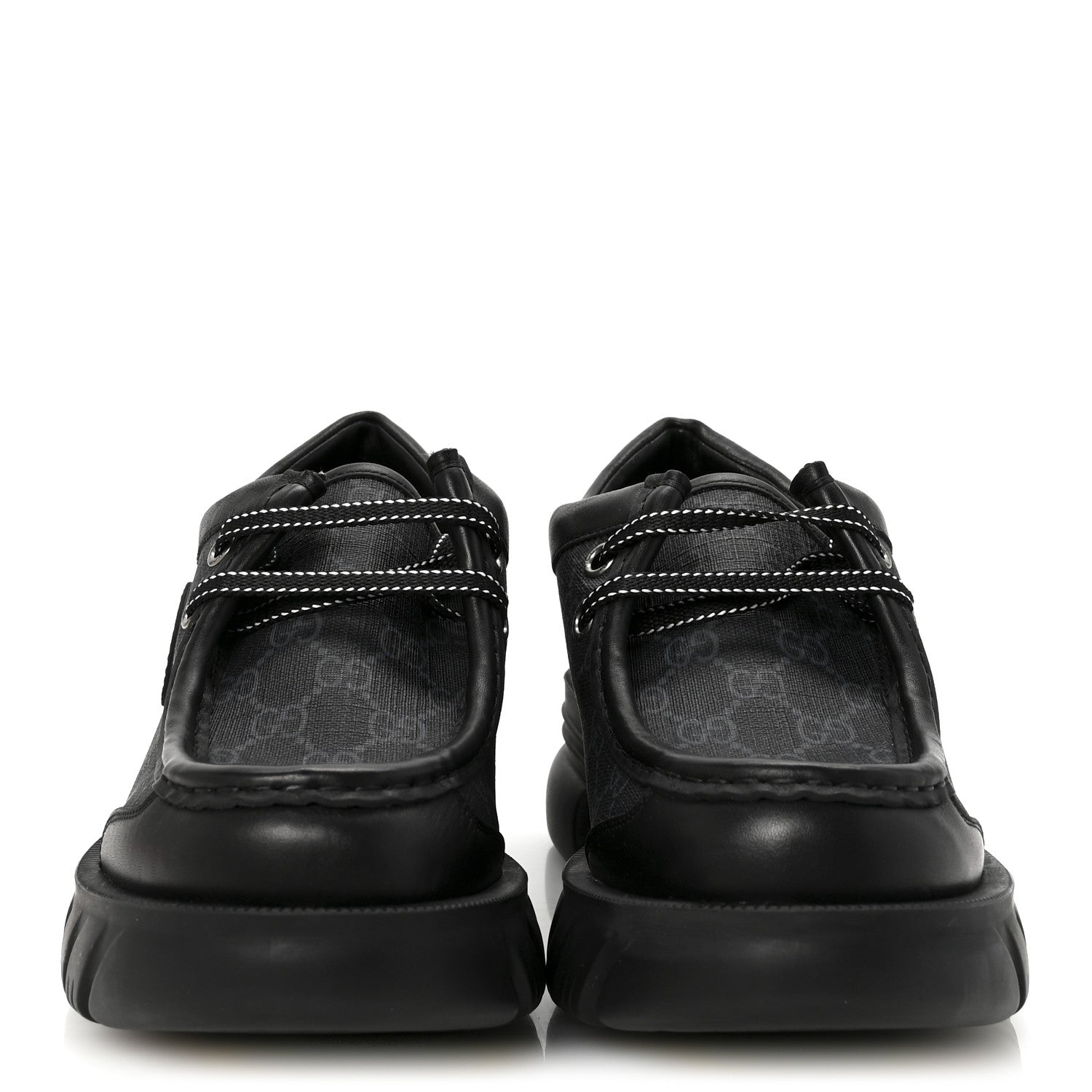 Gucci GG Supreme Monogram Quebec Calfskin Retro Interlocking G Mens Platform Derby Loafers 8.5 Black 3 of 8